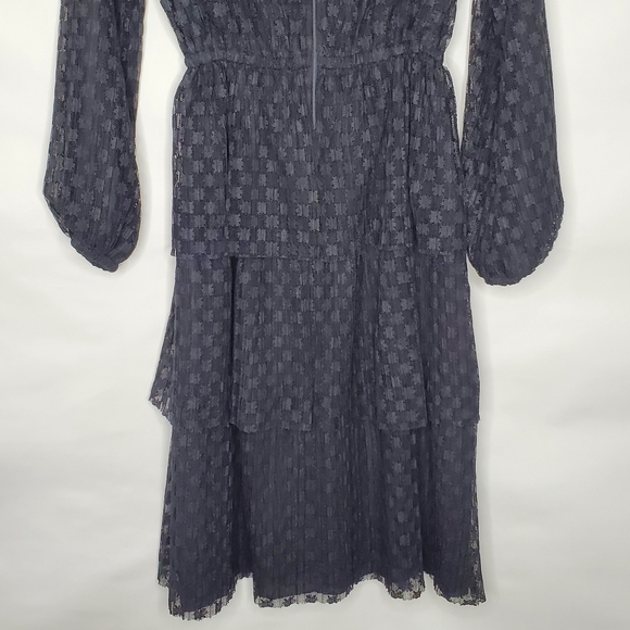 Black Lace Tiered Midi Dress Size L Ruffled High Neck Dark Romantic Whimsigoth - Picture 7 of 16